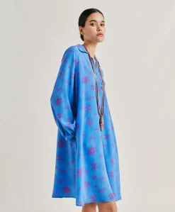 Robe Amber En Crepe De Chine - Bluette/Fuchsia Femmes Vêtements