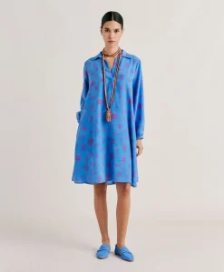 Robe Amber En Crepe De Chine - Bluette/Fuchsia Femmes Vêtements