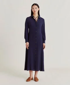 Robe Bethany En Acetate De Soie Solide - Bleu Nuit Femmes Vêtements