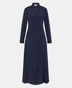 Robe Bethany En Acetate De Soie Solide - Bleu Nuit Femmes Vêtements