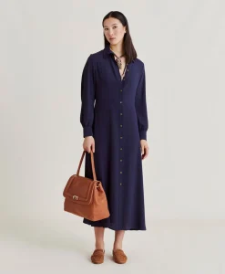 Robe Bethany En Acetate De Soie Solide - Bleu Nuit Femmes Vêtements
