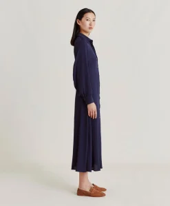 Robe Bethany En Acetate De Soie Solide - Bleu Nuit Femmes Vêtements