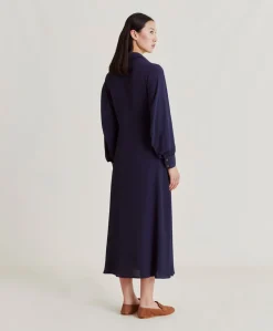 Robe Bethany En Acetate De Soie Solide - Bleu Nuit Femmes Vêtements