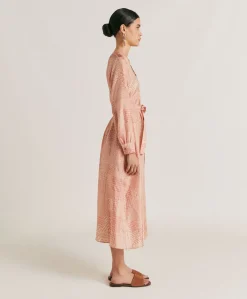 Sale Robe California En Haboutai De Soie - Creme/Corail Femmes Vêtements