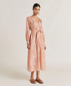Sale Robe California En Haboutai De Soie - Creme/Corail Femmes Vêtements