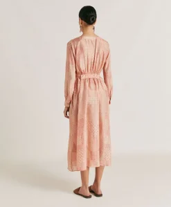 Sale Robe California En Haboutai De Soie - Creme/Corail Femmes Vêtements