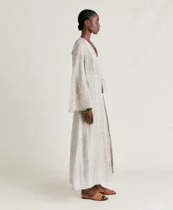 Robe Caterina En Lin Viscose - Creme/Perle Femmes Vêtements