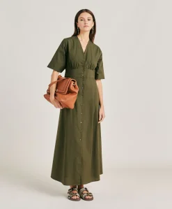 Outlet Robe En Popeline Martinella - Armee Femmes Vêtements
