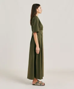 Outlet Robe En Popeline Martinella - Armee Femmes Vêtements
