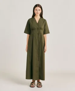 Outlet Robe En Popeline Martinella - Armee Femmes Vêtements