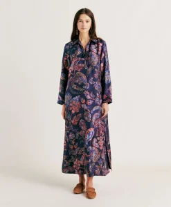 Clearance Robe En Serge De Soie Aligusta - Bleu Nuit Multicolore Femmes Vêtements