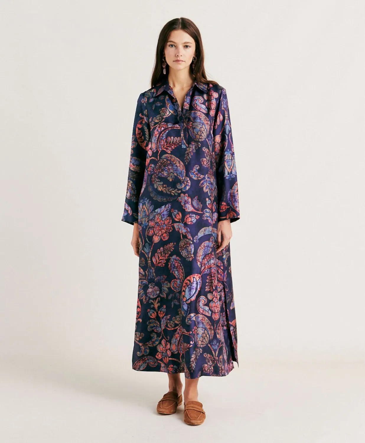 Clearance Robe En Serge De Soie Aligusta - Bleu Nuit Multicolore Femmes Vêtements
