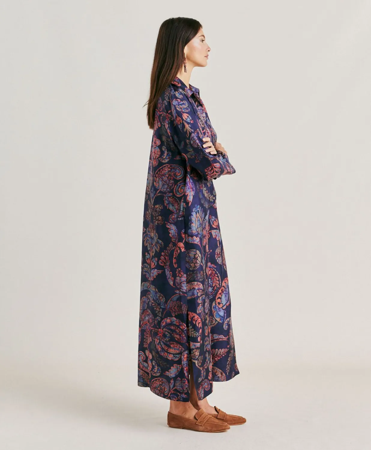 Clearance Robe En Serge De Soie Aligusta - Bleu Nuit Multicolore Femmes Vêtements