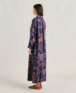 Clearance Robe En Serge De Soie Aligusta - Bleu Nuit Multicolore Femmes Vêtements