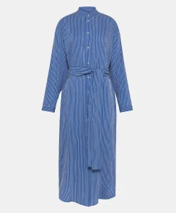 Hot Robe En Viscose De Soie Rayee Zaira - Bleu Clair/Creme Femmes Vêtements