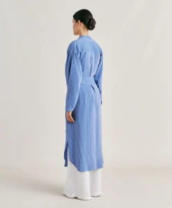 Hot Robe En Viscose De Soie Rayee Zaira - Bleu Clair/Creme Femmes Vêtements