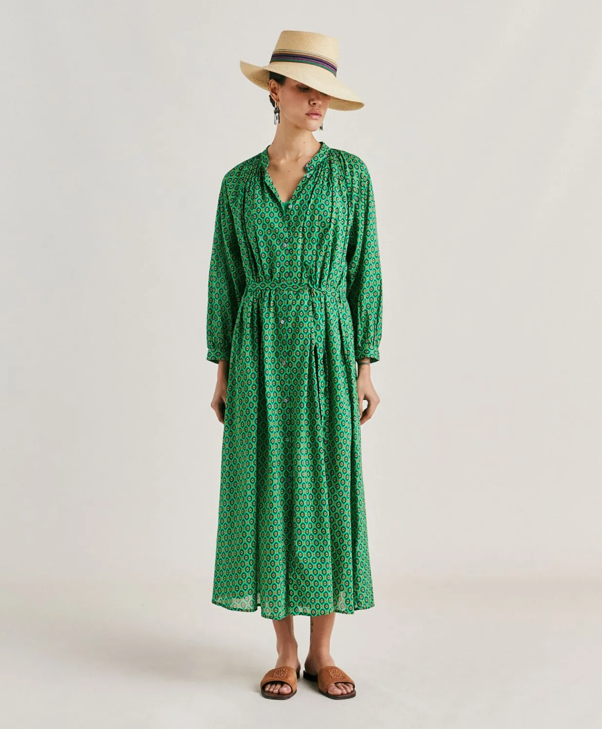 Clearance Robe En Voile De Coton Imprime Goa - Emeraude Femmes Vêtements
