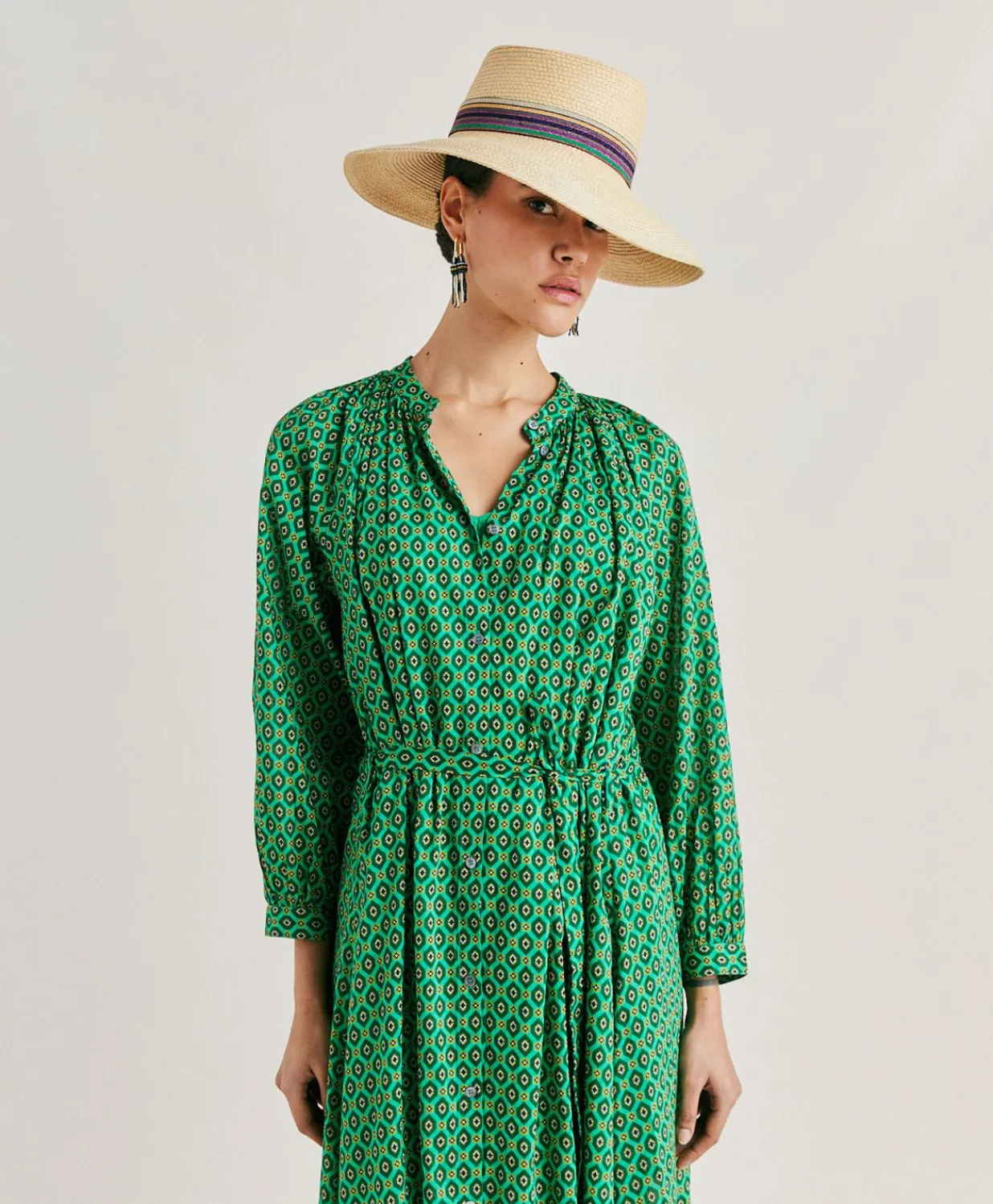 Clearance Robe En Voile De Coton Imprime Goa - Emeraude Femmes Vêtements