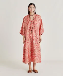 Sale Robe Faro En Serge De Soie - Beige/ Corail Femmes Vêtements