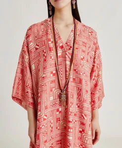 Sale Robe Faro En Serge De Soie - Beige/ Corail Femmes Vêtements