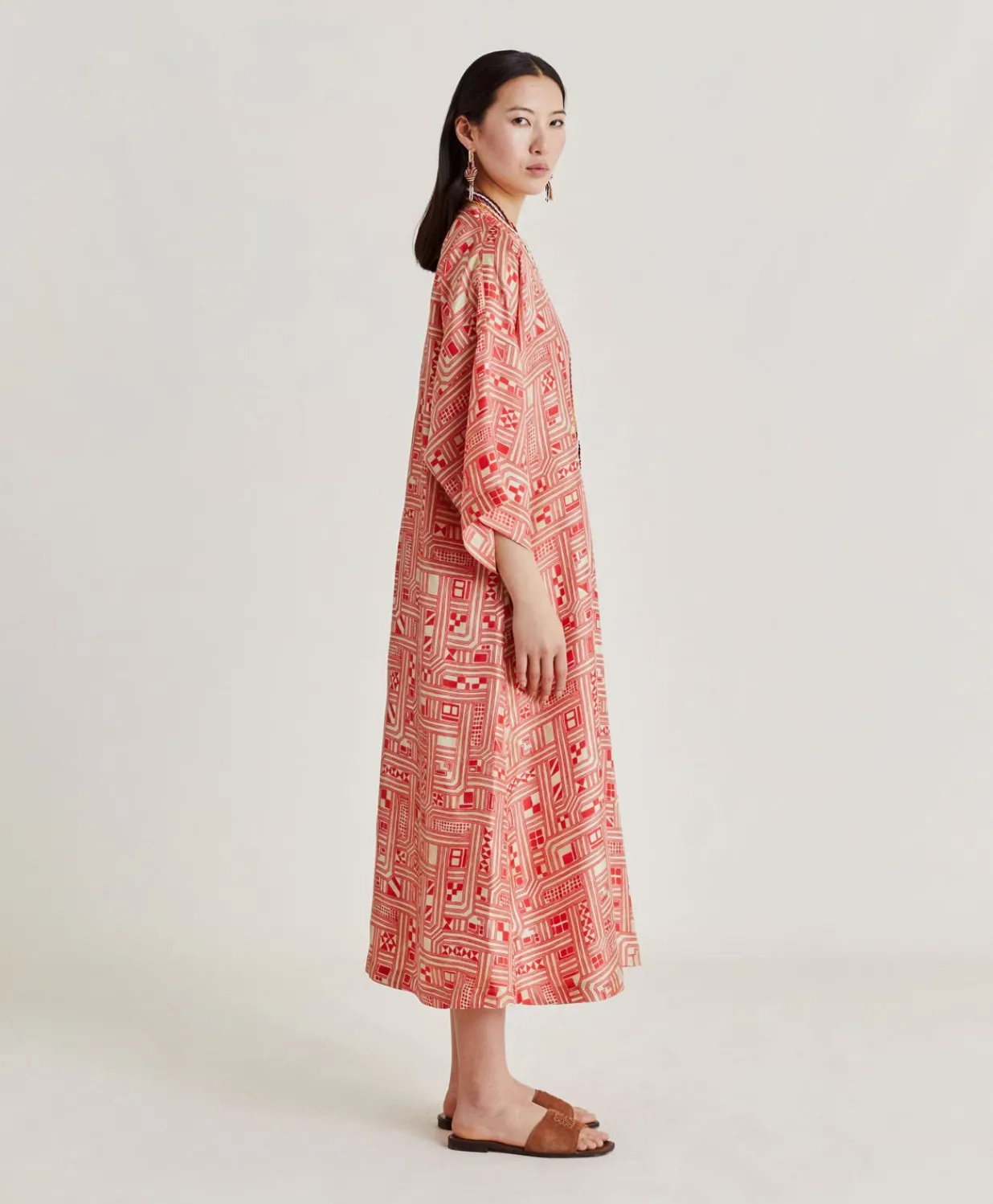 Sale Robe Faro En Serge De Soie - Beige/ Corail Femmes Vêtements