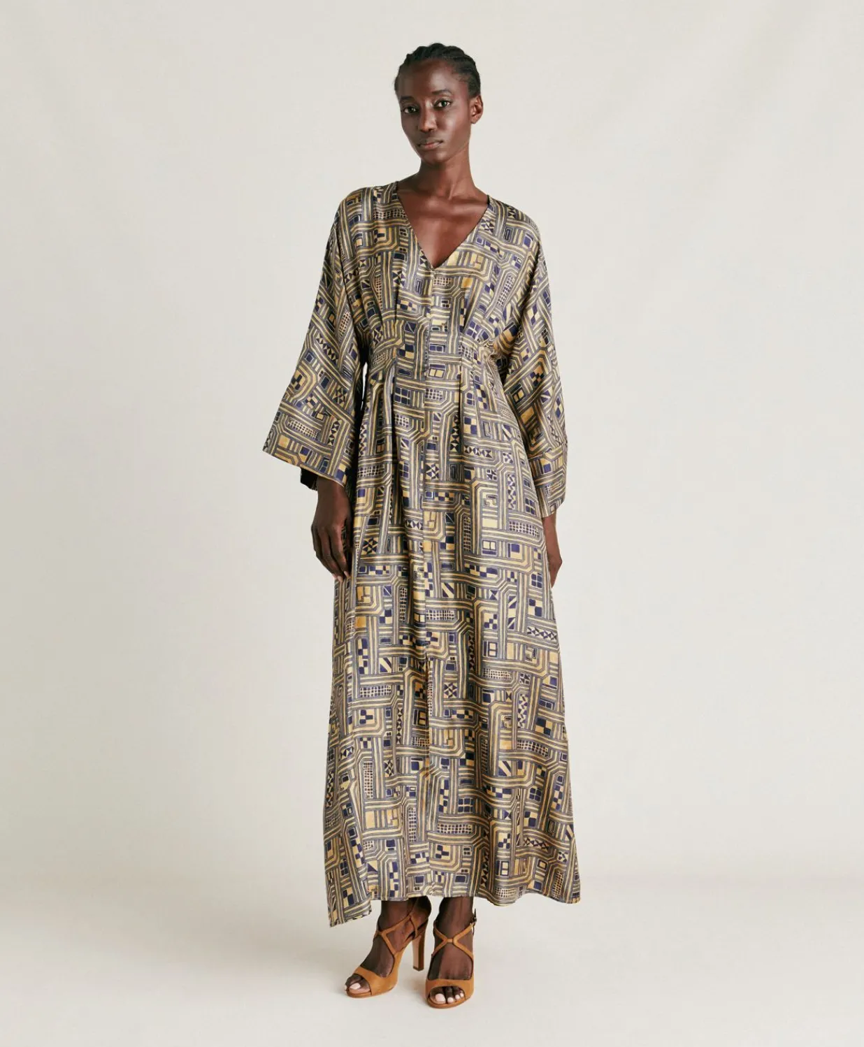 Outlet Robe Fortuna En Serge De Soie - Or/Bleu Femmes Vêtements