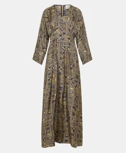 Outlet Robe Fortuna En Serge De Soie - Or/Bleu Femmes Vêtements