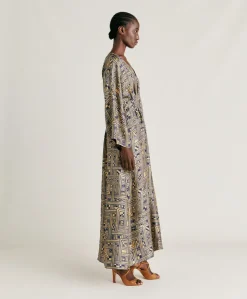 Outlet Robe Fortuna En Serge De Soie - Or/Bleu Femmes Vêtements