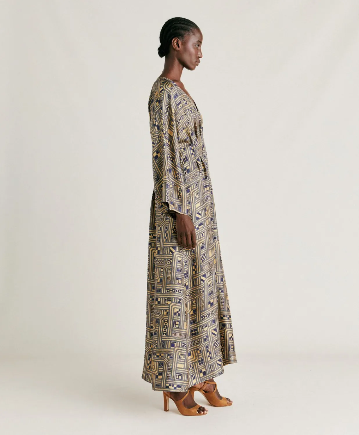 Outlet Robe Fortuna En Serge De Soie - Or/Bleu Femmes Vêtements