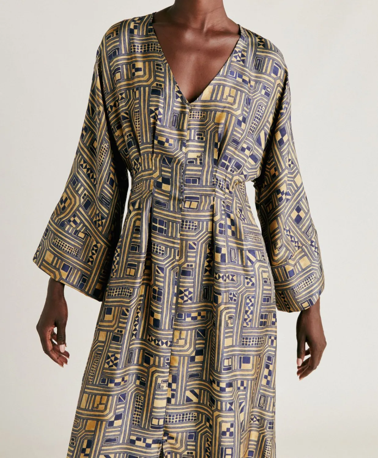 Outlet Robe Fortuna En Serge De Soie - Or/Bleu Femmes Vêtements