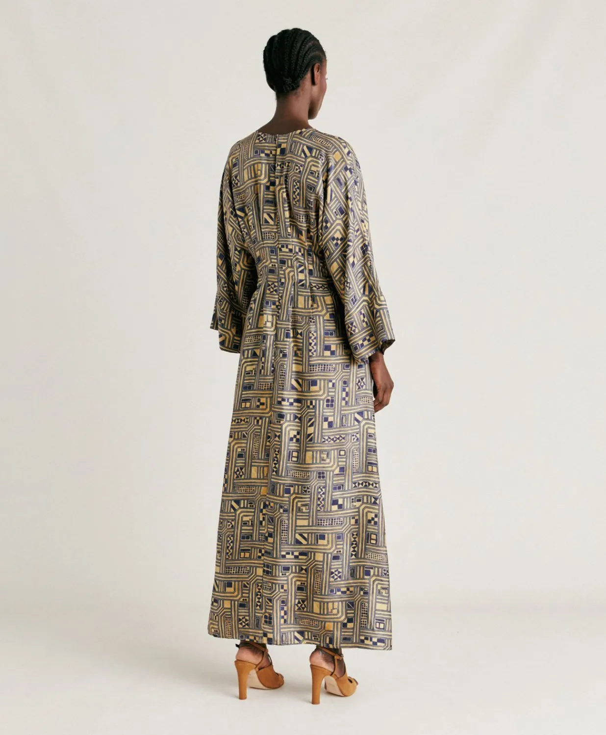 Outlet Robe Fortuna En Serge De Soie - Or/Bleu Femmes Vêtements