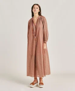 Online Robe Goa En Voile De Coton Imprime - Corail Femmes Vêtements