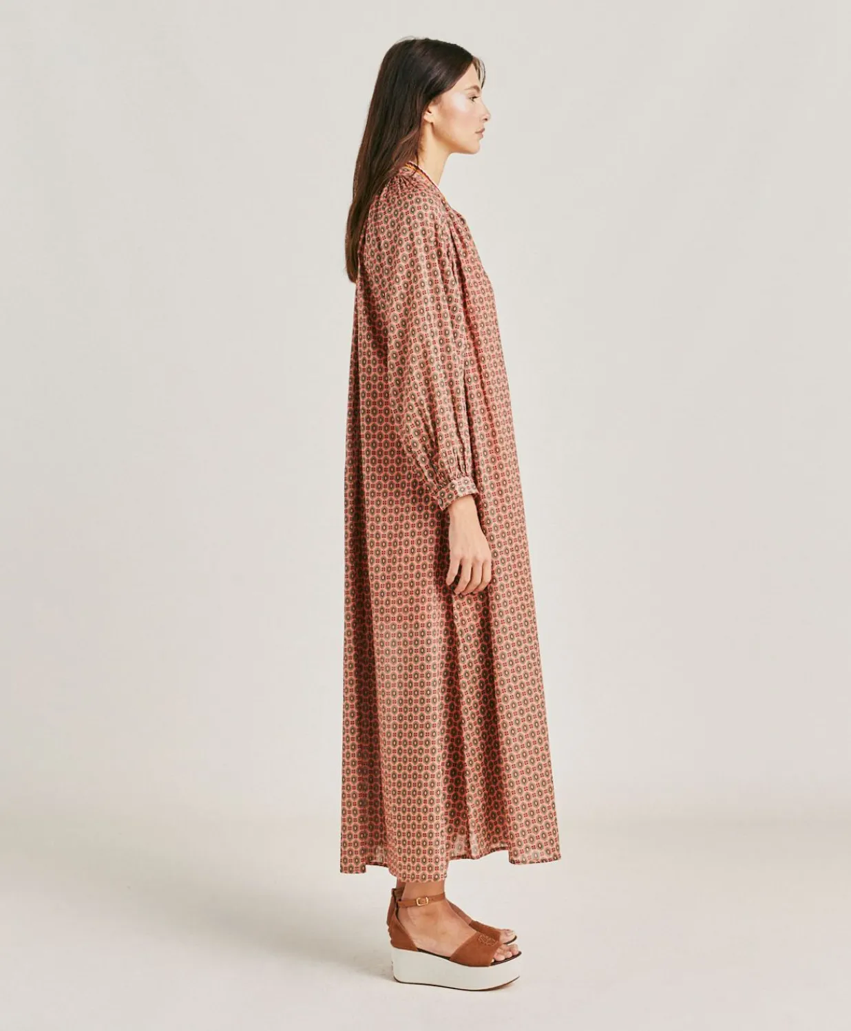 Online Robe Goa En Voile De Coton Imprime - Corail Femmes Vêtements