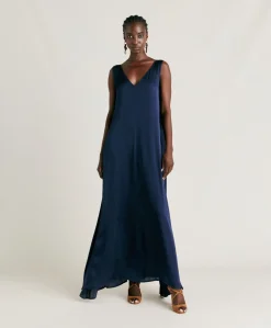 Online Robe Helena En Soie Unie - Bleu Nuit Femmes Vêtements