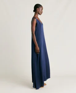 Online Robe Helena En Soie Unie - Bleu Nuit Femmes Vêtements