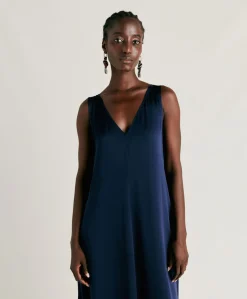 Online Robe Helena En Soie Unie - Bleu Nuit Femmes Vêtements