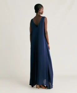 Online Robe Helena En Soie Unie - Bleu Nuit Femmes Vêtements