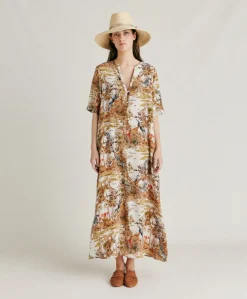 Best Robe Penelope En Crepe De Chine - Creme / Multicolore Femmes Vêtements