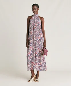 Discount Robe Sabina En Crepe De Chine - Creme/Violet Femmes Vêtements