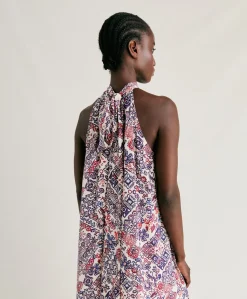Discount Robe Sabina En Crepe De Chine - Creme/Violet Femmes Vêtements
