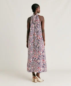 Discount Robe Sabina En Crepe De Chine - Creme/Violet Femmes Vêtements