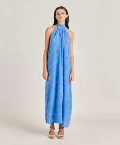 Online Robe Sabina En Crepe De Chine - Bleutte/Fuchsia Femmes Vêtements