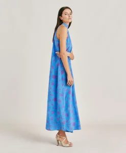 Online Robe Sabina En Crepe De Chine - Bleutte/Fuchsia Femmes Vêtements