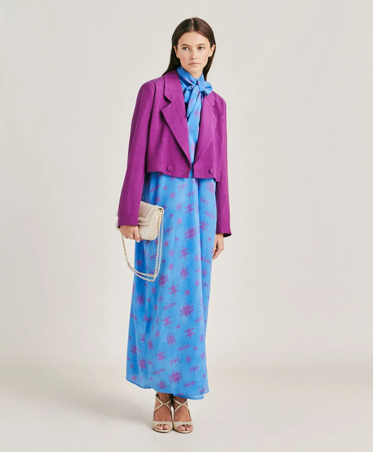 Online Robe Sabina En Crepe De Chine - Bleutte/Fuchsia Femmes Vêtements