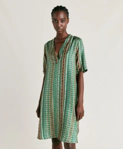 Clearance Robe Sarraina En Serge De Soie - Vert/Multicolore Femmes Vêtements