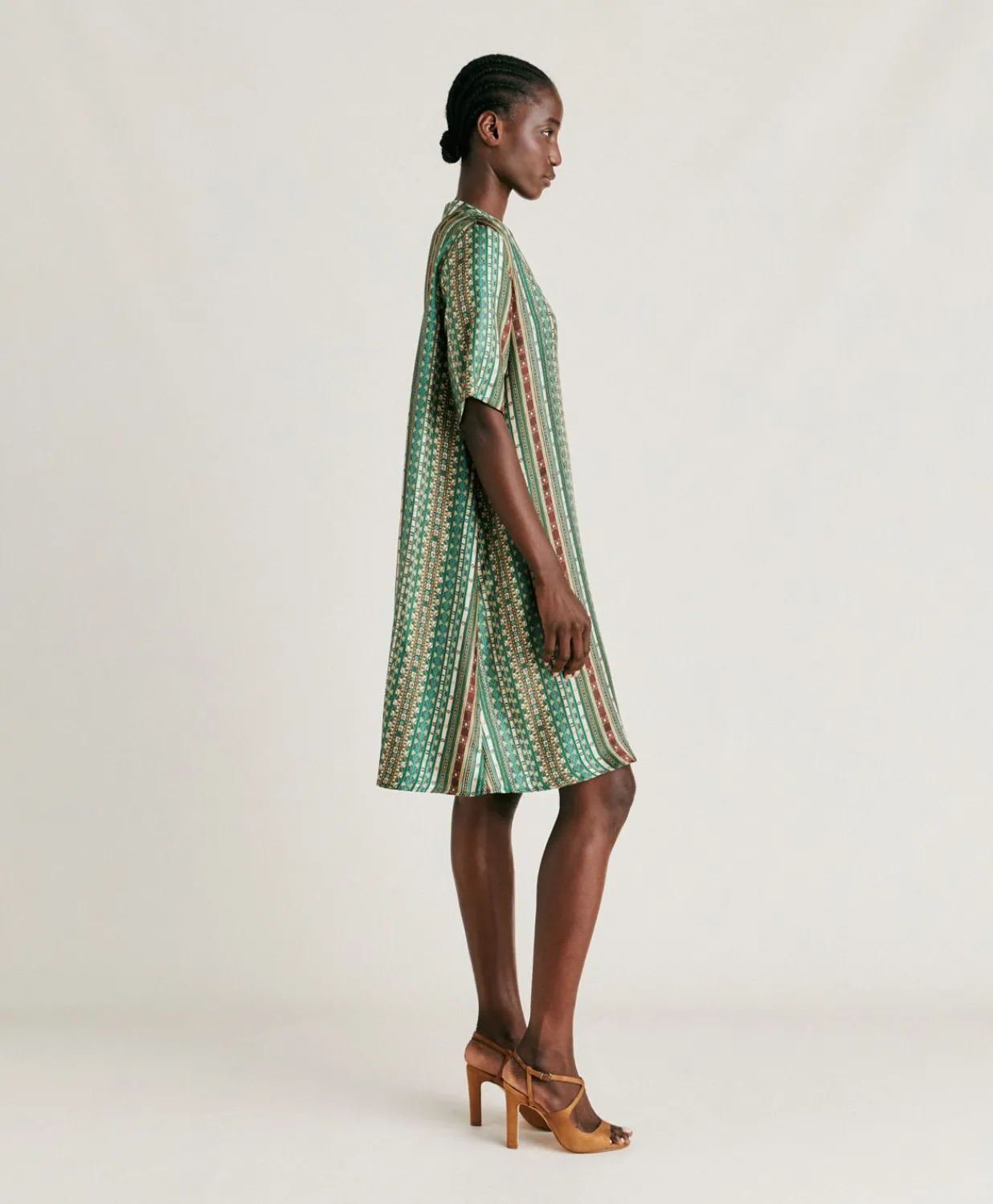 Clearance Robe Sarraina En Serge De Soie - Vert/Multicolore Femmes Vêtements