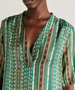 Clearance Robe Sarraina En Serge De Soie - Vert/Multicolore Femmes Vêtements