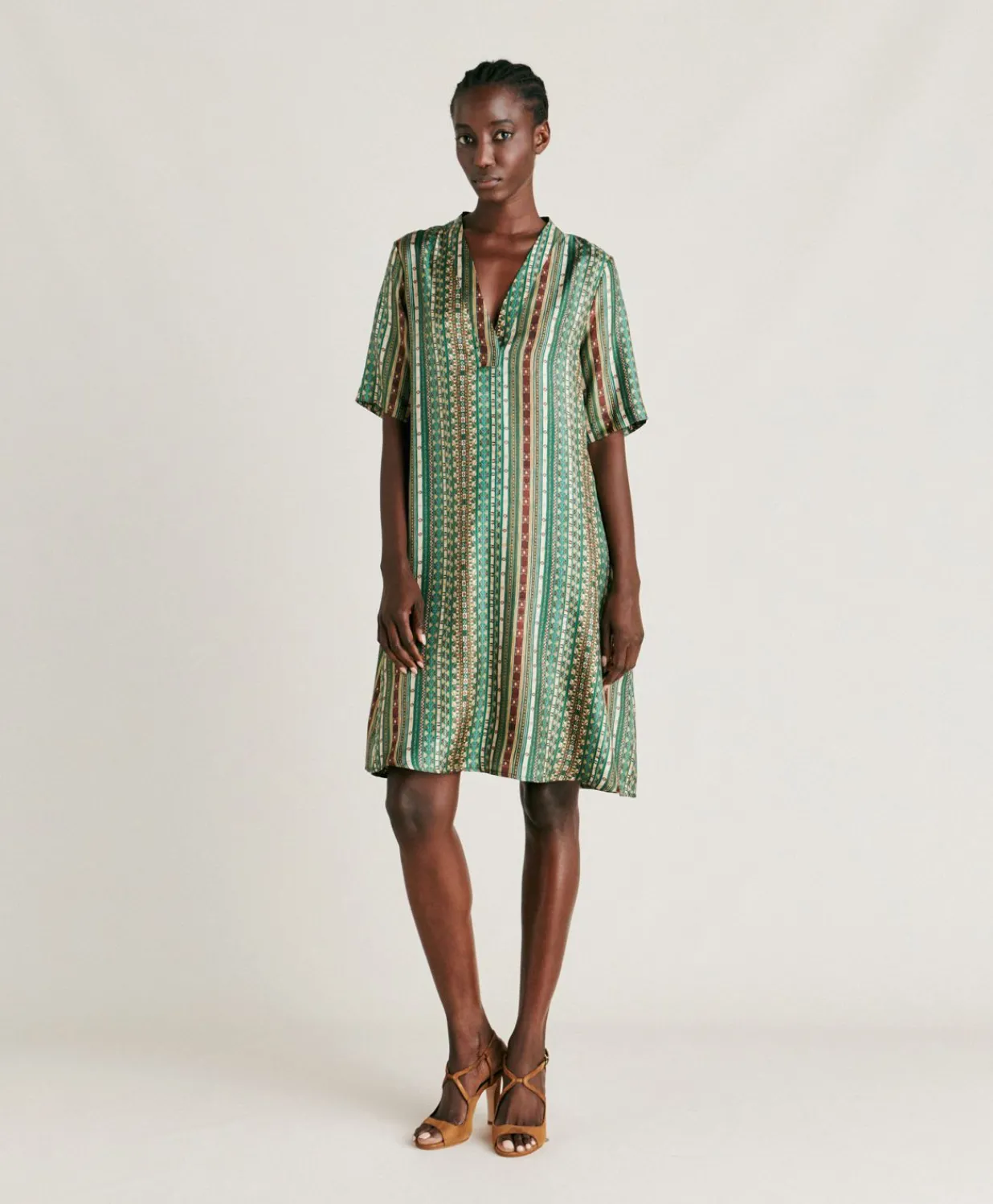 Clearance Robe Sarraina En Serge De Soie - Vert/Multicolore Femmes Vêtements