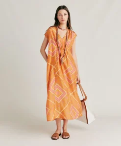 Sale Robe Scilla En Haboutai De Soie - Orange/Fuchsia Femmes Vêtements