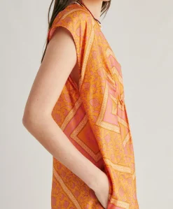 Sale Robe Scilla En Haboutai De Soie - Orange/Fuchsia Femmes Vêtements